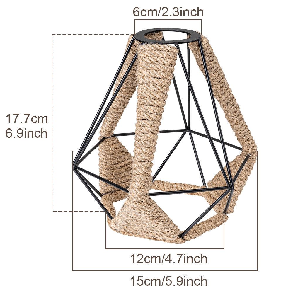 Industrial Retro Hemp Rope Diamond Head Metal Cage Loft Iron Wire Welding Lampshade-Handwovenlamp