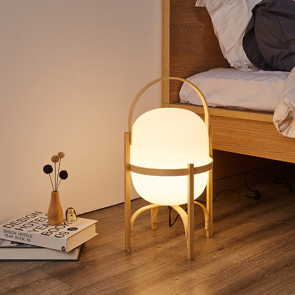 Simple Japanese Solid Wood Floor Lamp Designer Basket Glass Table Lamp Bedside Light-Handwovenlamp