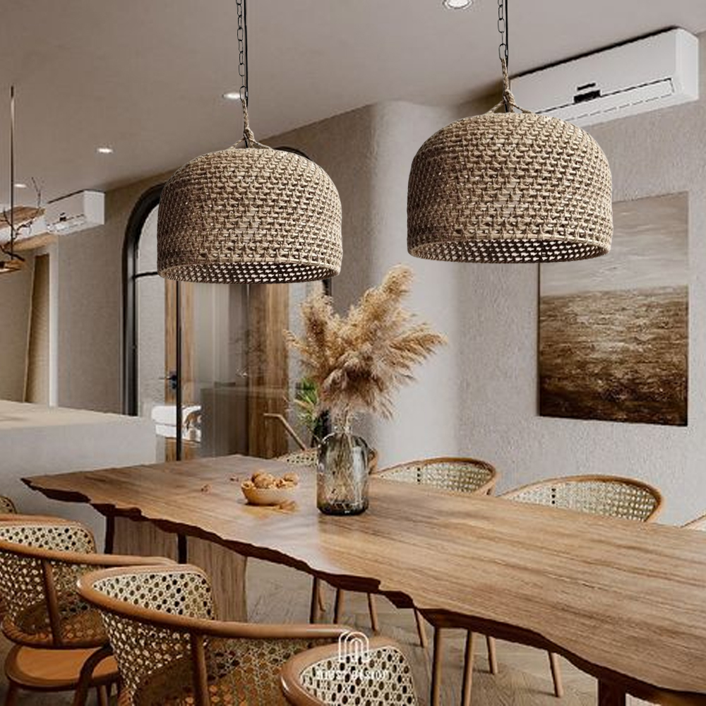 Japanese Rattan Weaving Kitchen Counter Pendant Light Hemp Rope Chandelier-Handwovenlamp