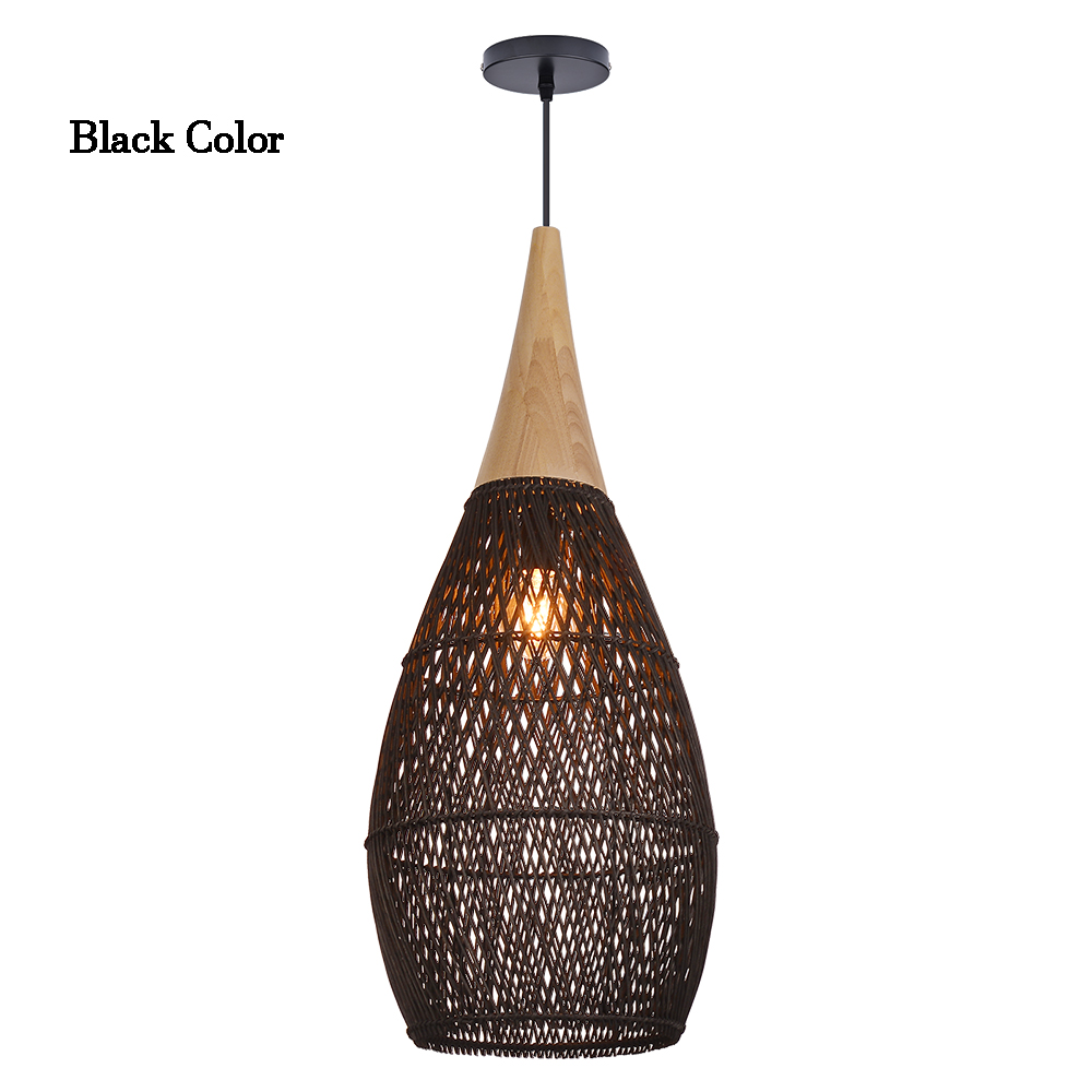 Rattan Wood Hanging Lamp Farmhouse Vintage Living Room Water Drop Chandelier-Handwovenlamp