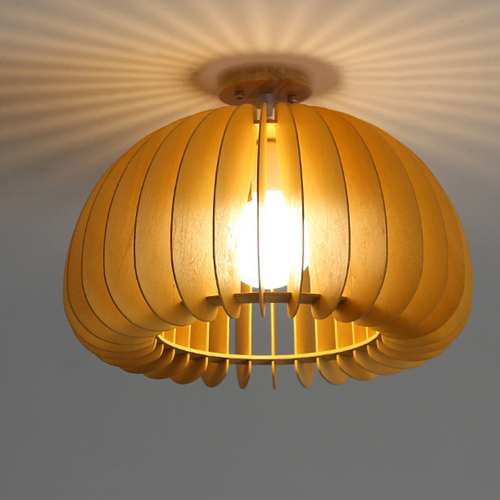 Japanese Wooden Corridor Aisle Ceiling Lamp Log Pumpkin Balcony Light For Bedroom-Handwovenlamp