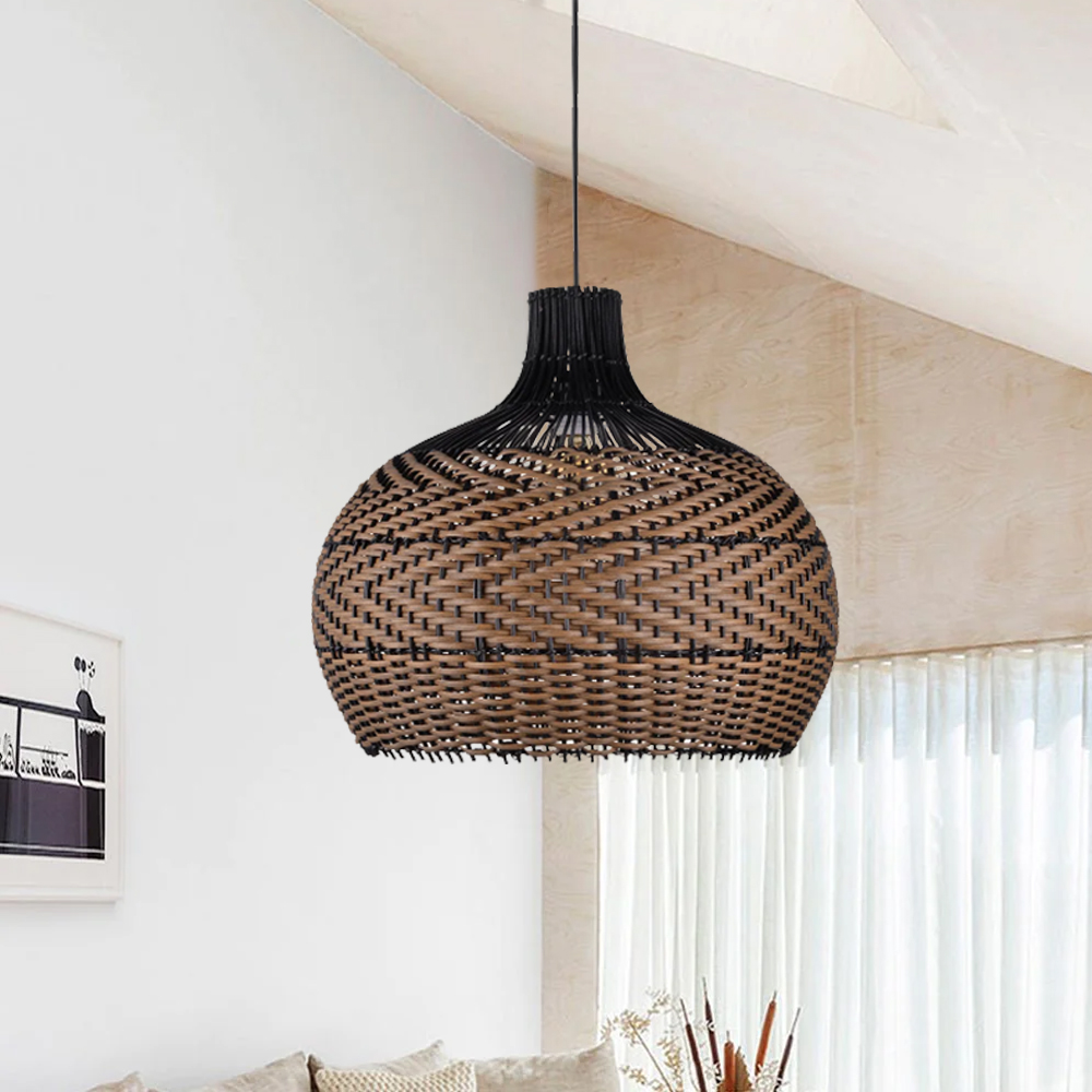 Handmade Black Brown Rattan Pendant Light For Dining Room Living Room-Handwovenlamp