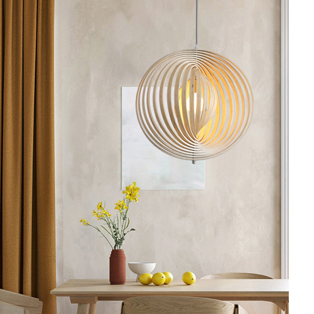 Danish Designer Rotating Wood Chandelier Nordic Dining Room Balcony Pendant Lamp-Handwovenlamp