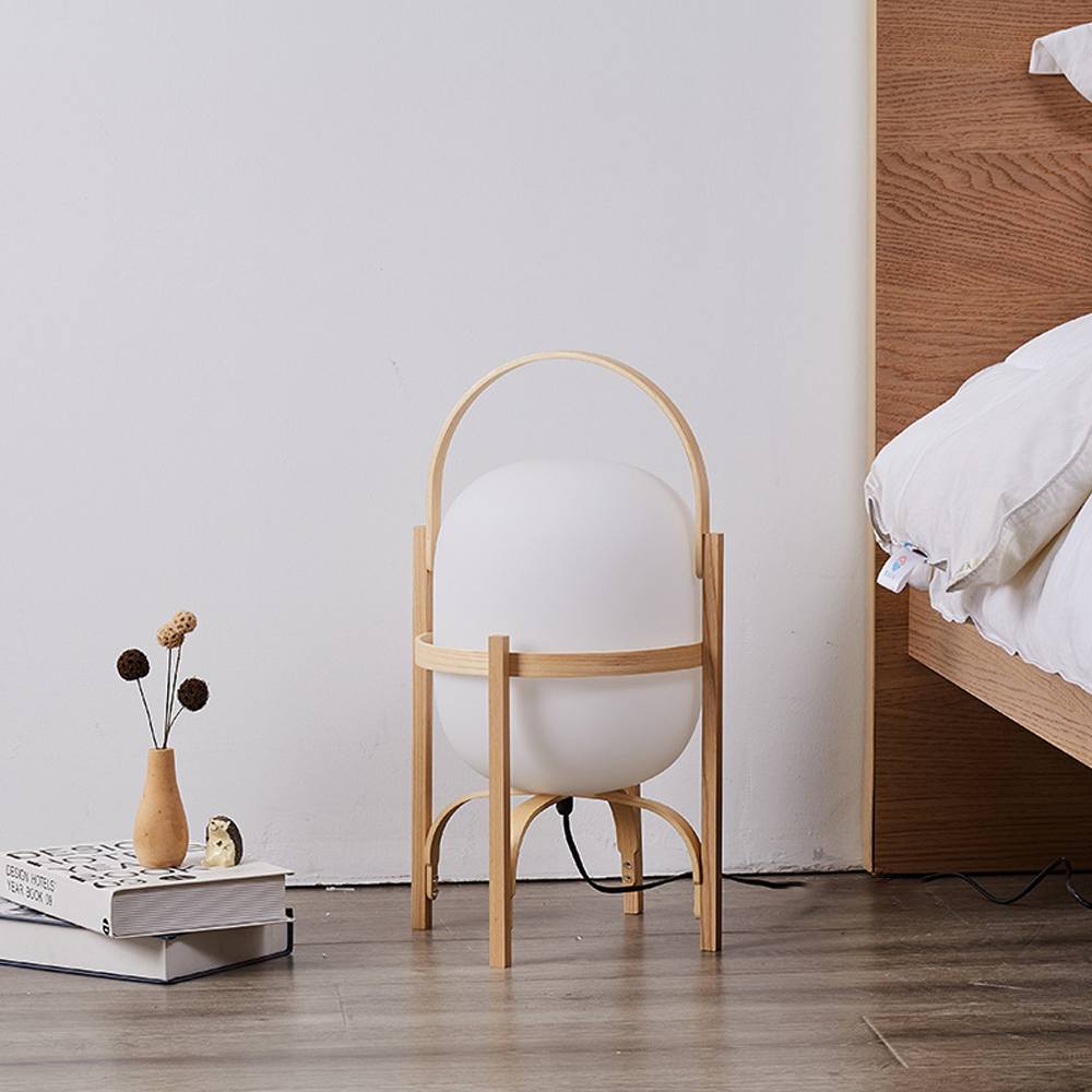 Simple Japanese Solid Wood Floor Lamp Designer Basket Glass Table Lamp Bedside Light-Handwovenlamp