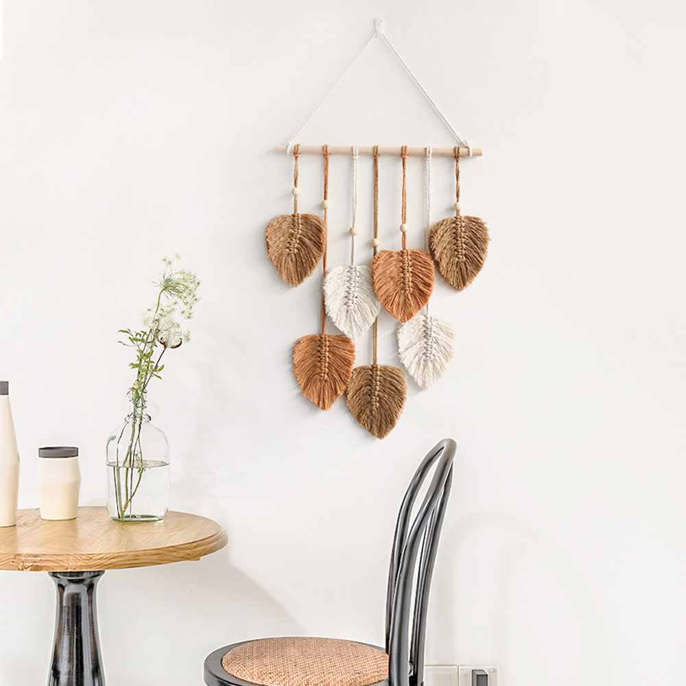 Bohemian Wall Decor Hand-woven Cotton Rope Leaf Tapestry Living Room Design-Handwovenlamp