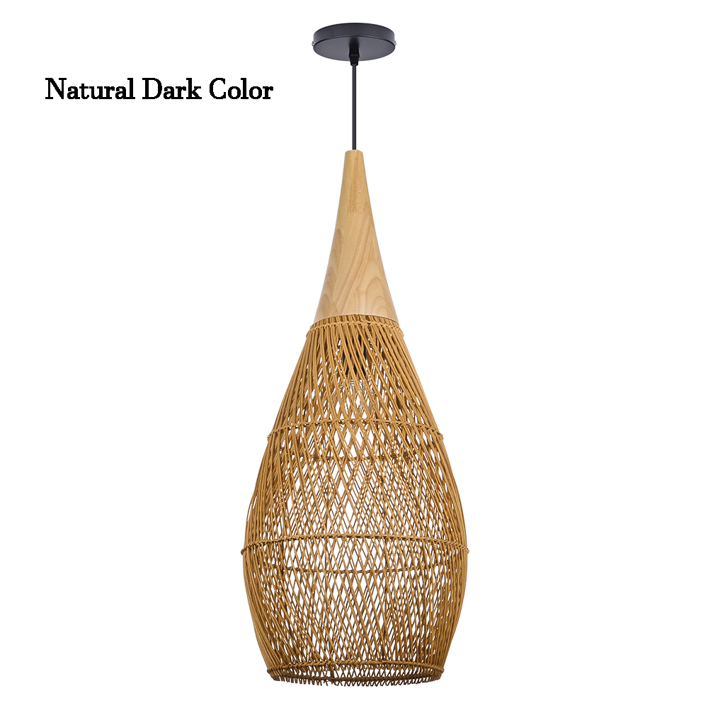 Rattan Wood Hanging Lamp Farmhouse Vintage Living Room Water Drop Chandelier-Handwovenlamp