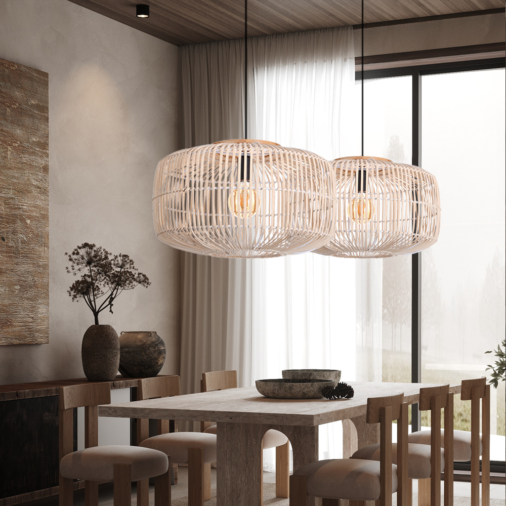 Wabi-sabi Style Retro Rattan Chandelier Japanese B&B Restaurant Hand-woven Pendant Lights-Handwovenlamp