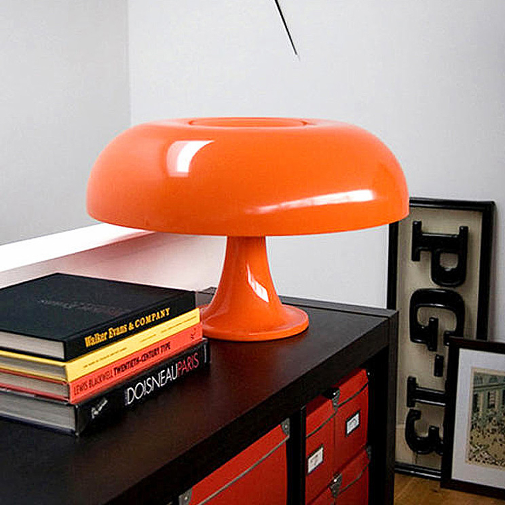 Simple Danish Designer Nordic Orange Mushroom Table Lamp White Bedside Light-Handwovenlamp