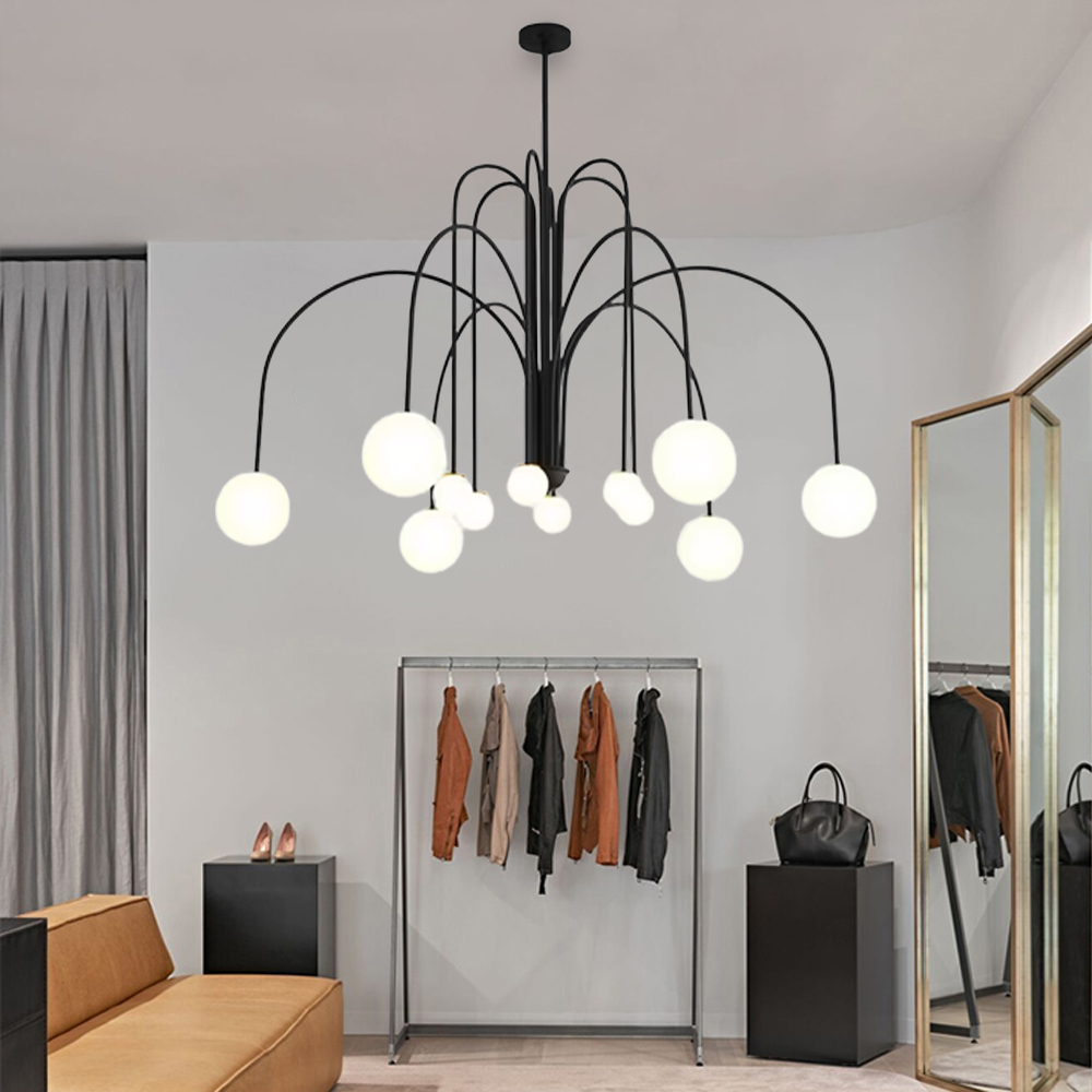 French Art Deco Pendant Lights Minimalist Living Room Glass Chandelier-Handwovenlamp