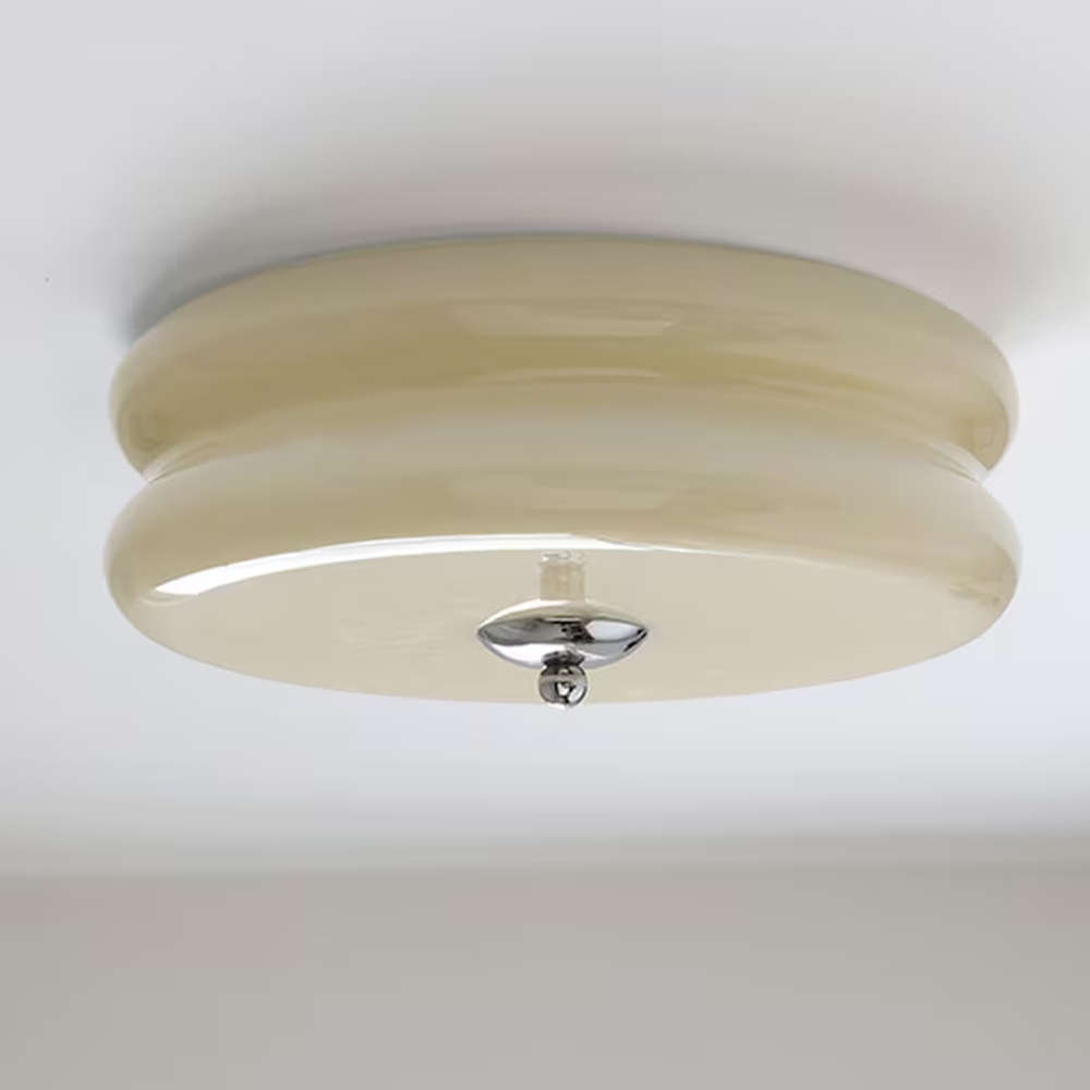 Mid Century Modern Ceiling Light Living Room Cream Glass Chandelier Flush Mount-Handwovenlamp