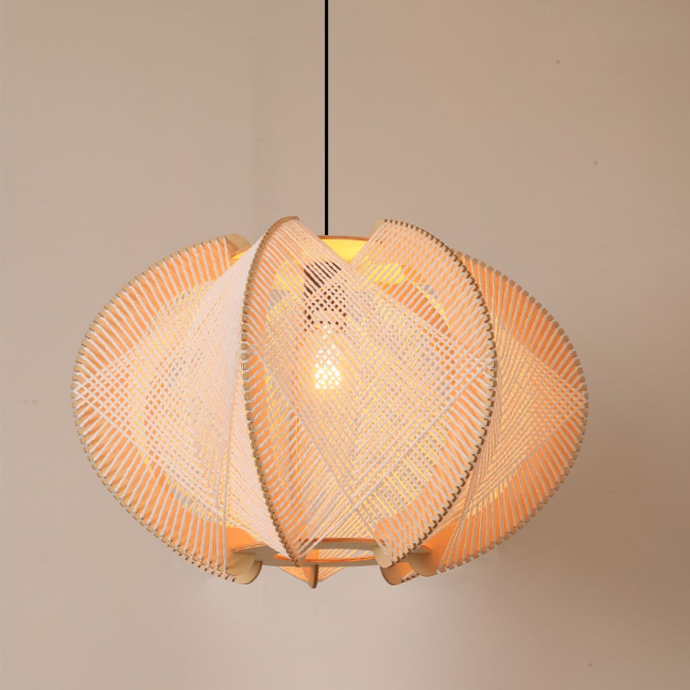 Retro Wabi sabi Irregular Dining Room Hanging Lamp Wooden Rope Light Fixture-Handwovenlamp