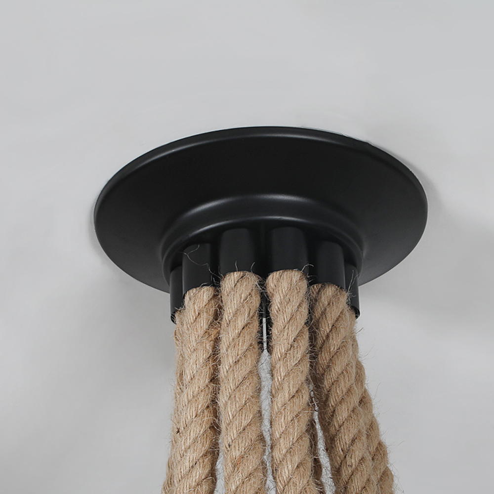 Spherical Cage Rope 6-Lights Brown Pendant Lighting Fixture-Handwovenlamp