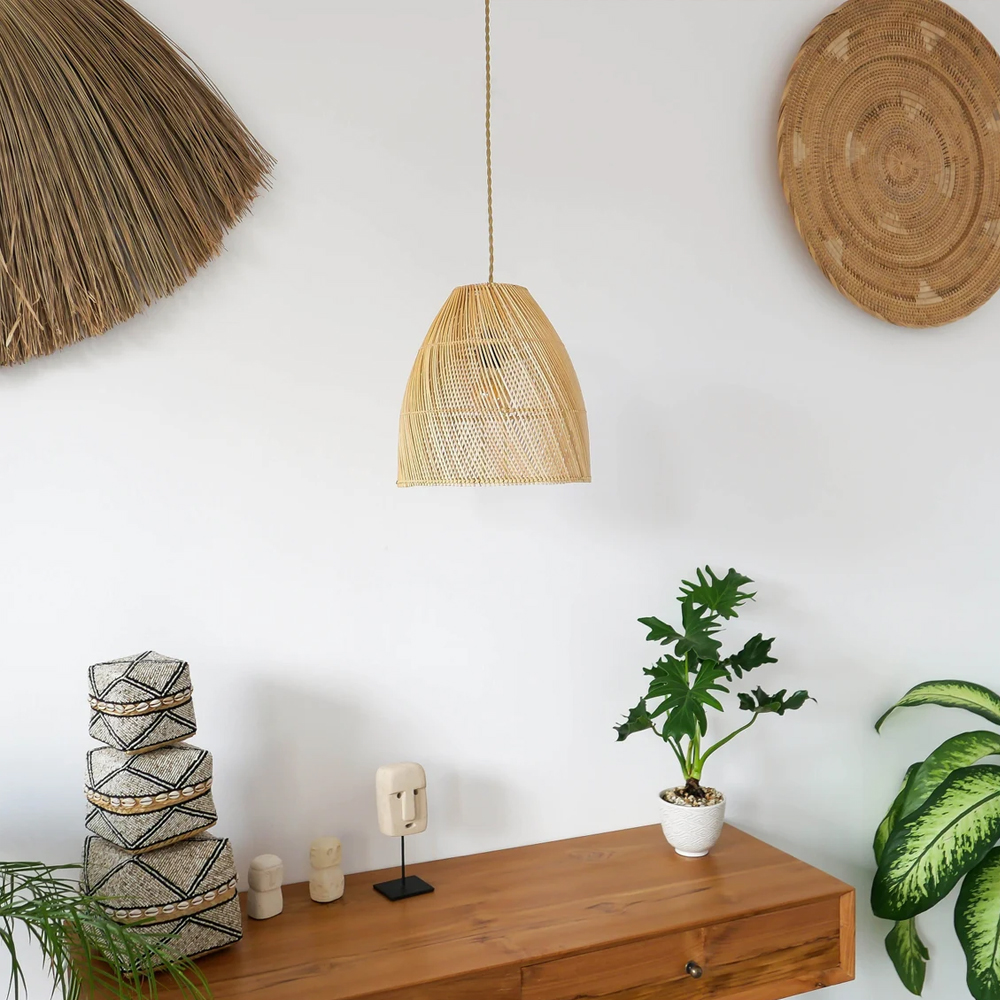 Living Room Rustic Pendant Light Handmade Handmade Rattan Wicker Lamp Shade-Handwovenlamp