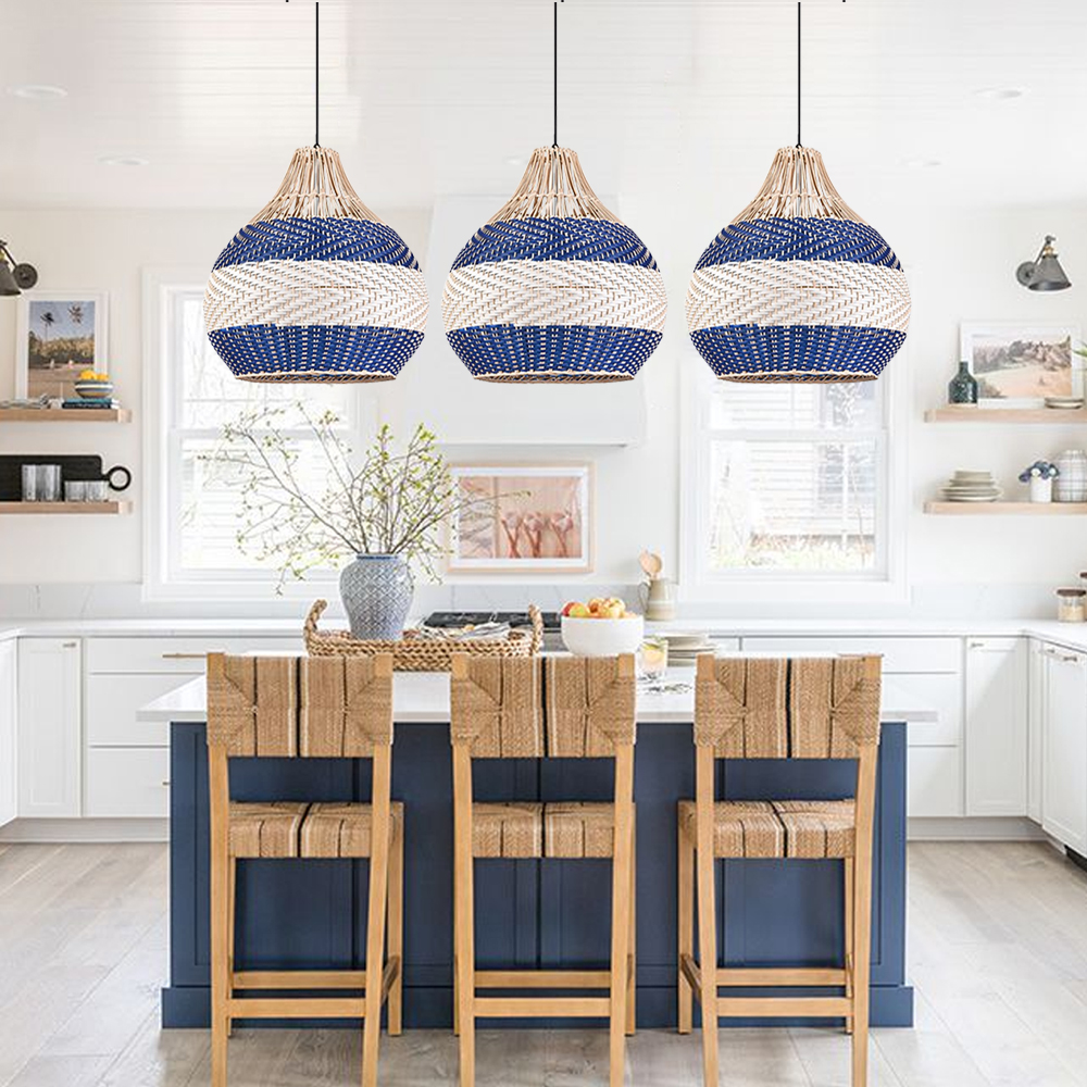 Handmade Rattan Pendant Light Fixture for Kitchen Island-Handwovenlamp