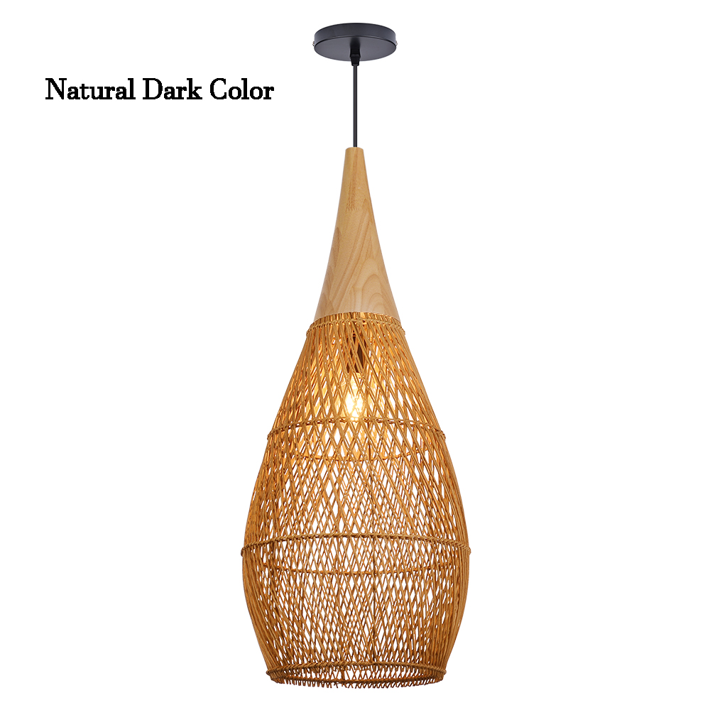 Rattan Wood Hanging Lamp Farmhouse Vintage Living Room Water Drop Chandelier-Handwovenlamp