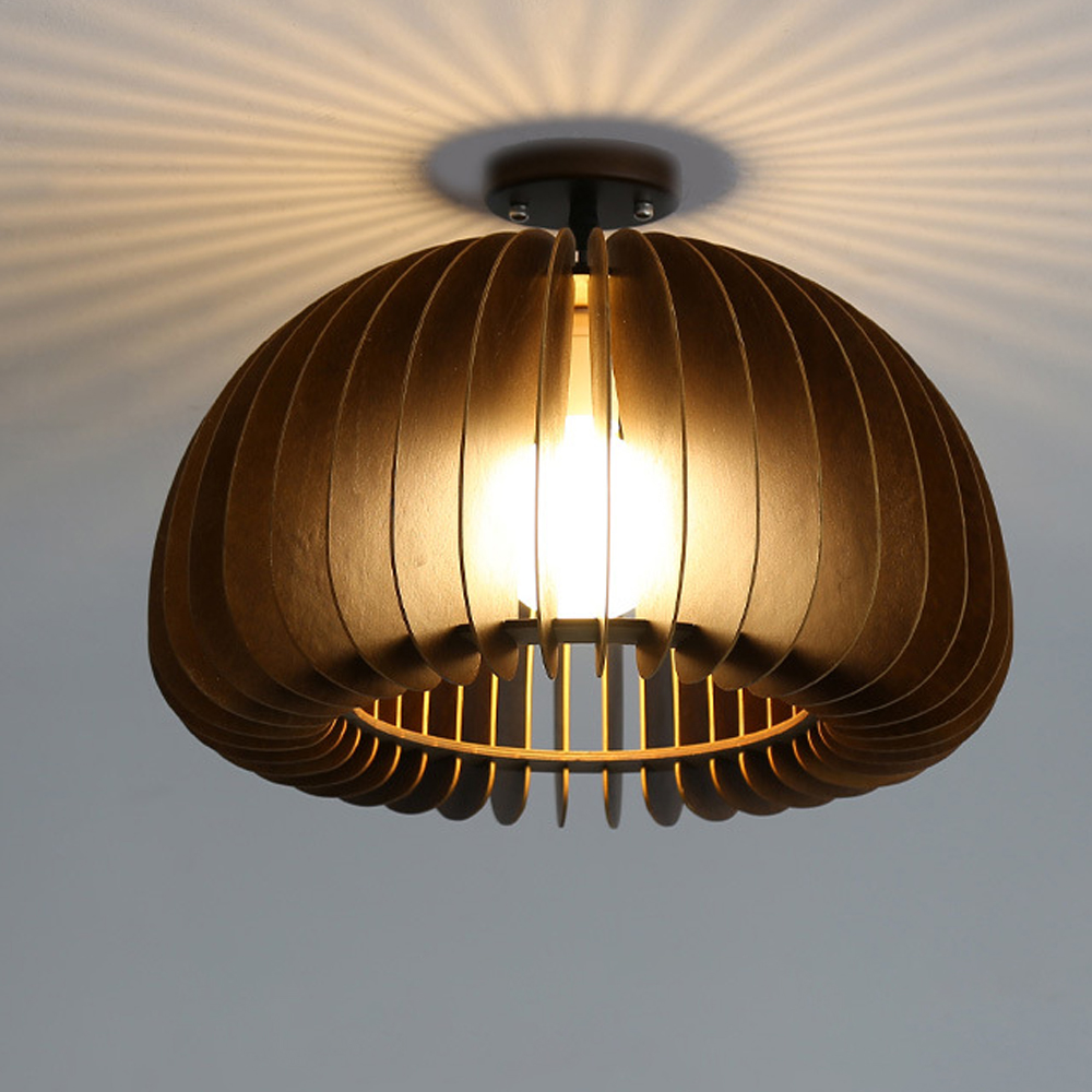 Japanese Wooden Corridor Aisle Ceiling Lamp Log Pumpkin Balcony Light For Bedroom-Handwovenlamp