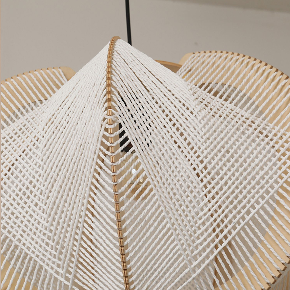 Retro Wabi sabi Irregular Dining Room Hanging Lamp Wooden Rope Light Fixture-Handwovenlamp