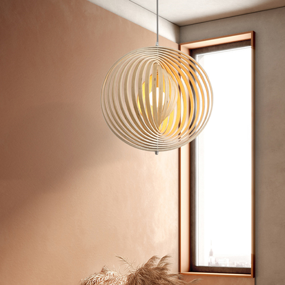 Danish Designer Rotating Wood Chandelier Nordic Dining Room Balcony Pendant Lamp-Handwovenlamp