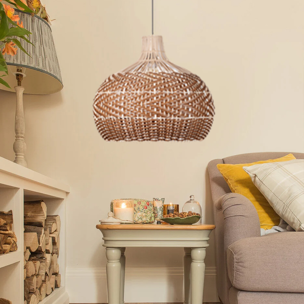 Beautiful Rattan Pendant Light over the Kitchen Counter