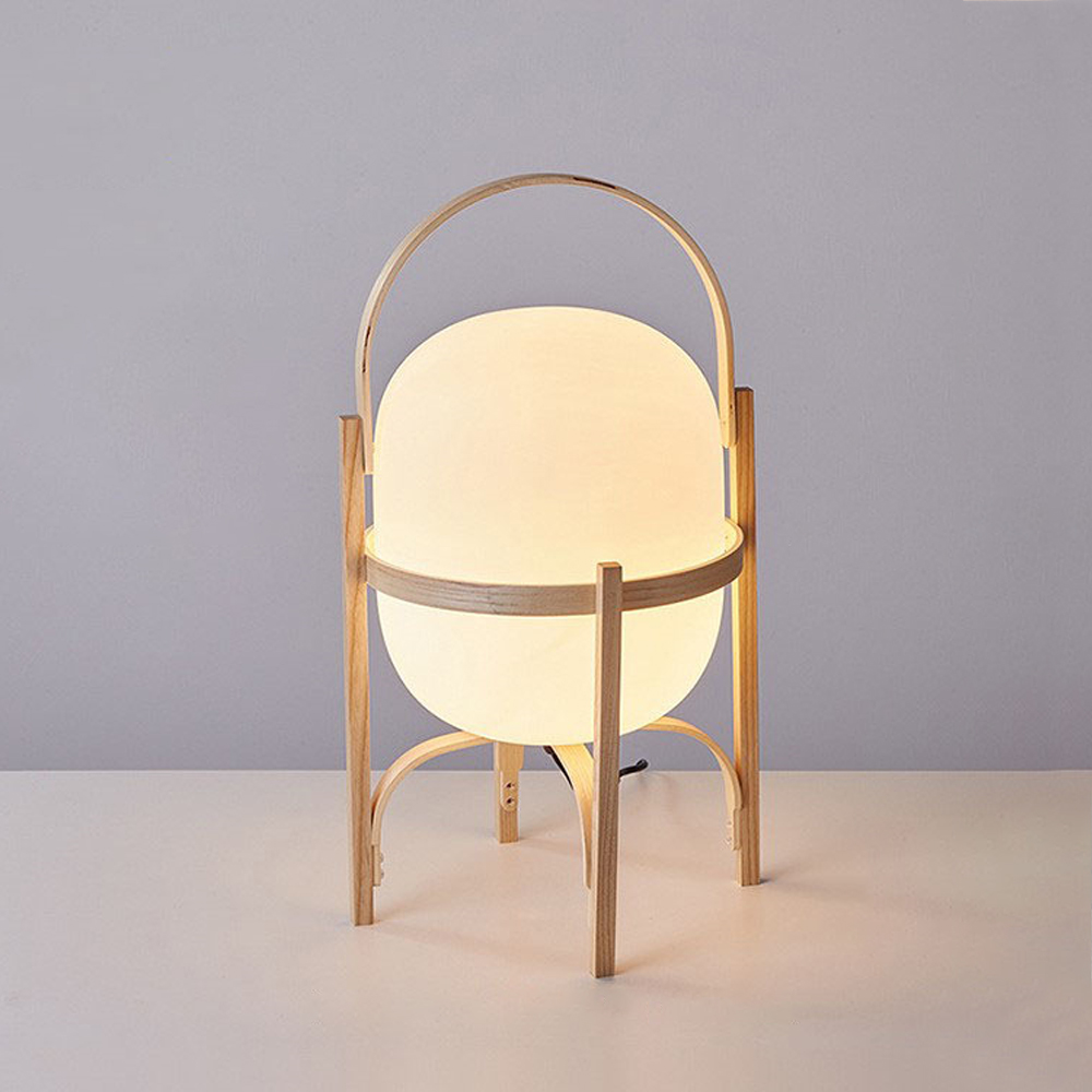 Simple Japanese Solid Wood Floor Lamp Designer Basket Glass Table Lamp Bedside Light-Handwovenlamp