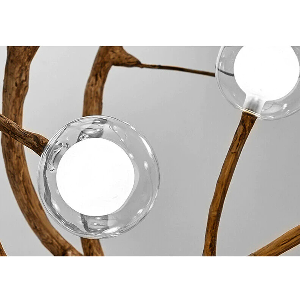 Nordic Rustic Tree Branch Hanging Chandelier with Bubble Glass lighting-Handwovenlamp