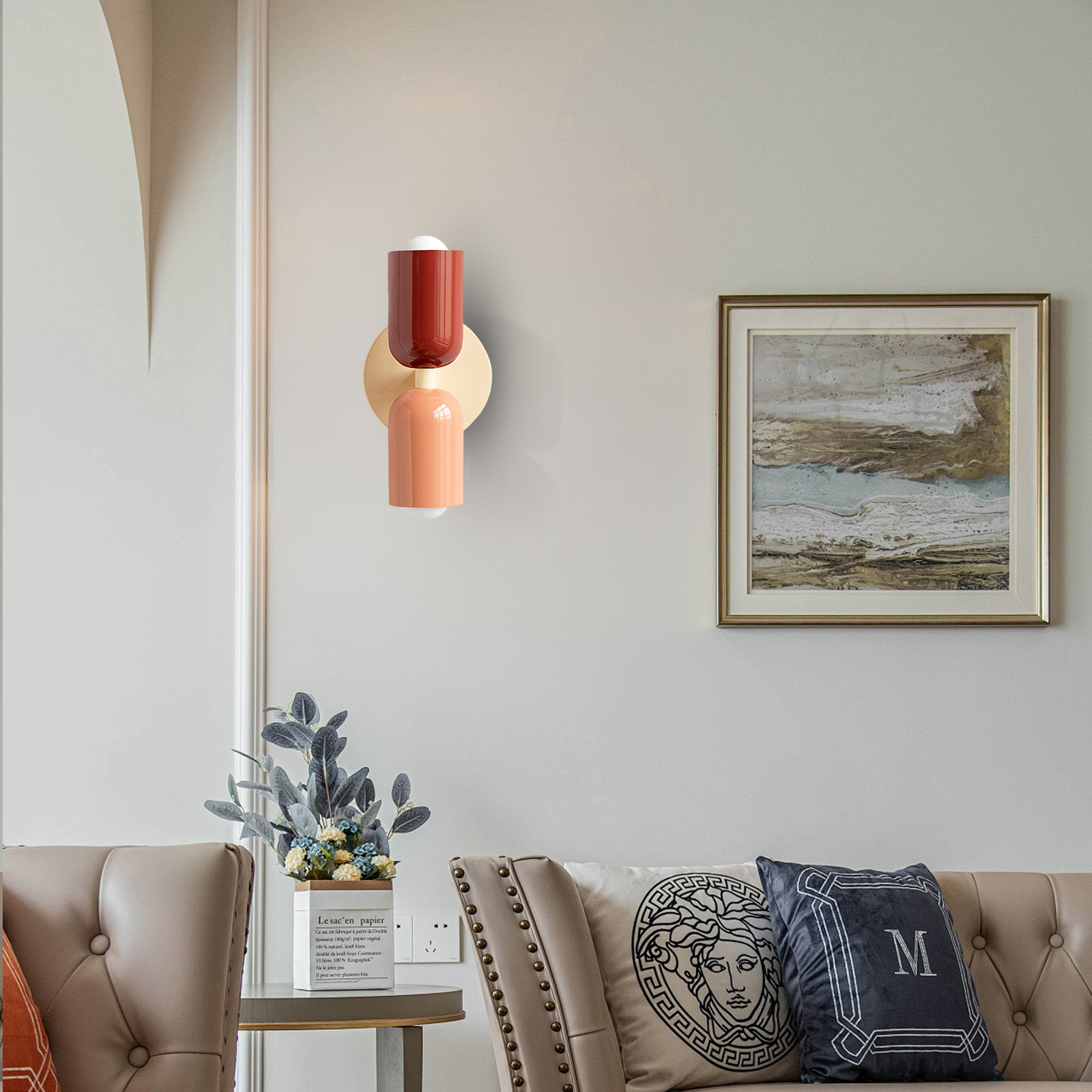 Bedroom Bedside Colorful Double-head Wall Lamp Cream-style Living Room Corridor Light-Handwovenlamp