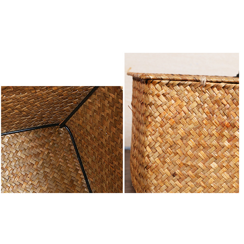 Straw Woven Storage Box Covered Sundries Organizer Ornament Box Storage Basket-Handwovenlamp
