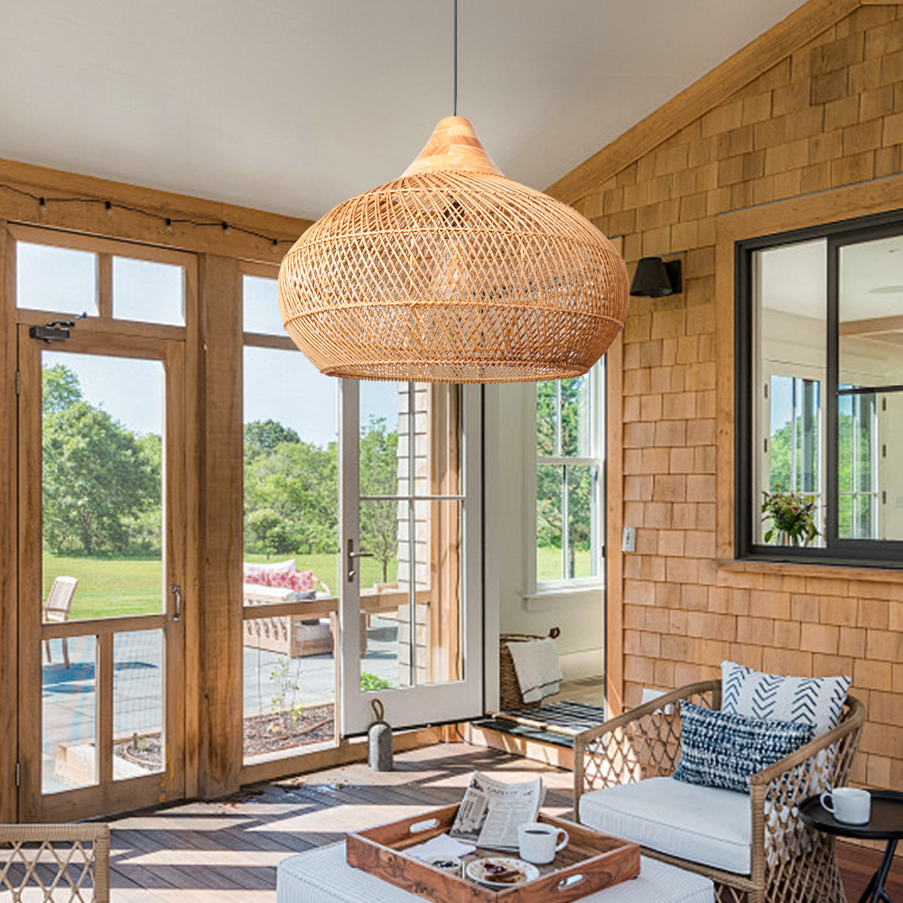 Wabi-sabi Retro Rattan Weaving Pendant Light Southeast Asian Restaurant Chandelier-Handwovenlamp