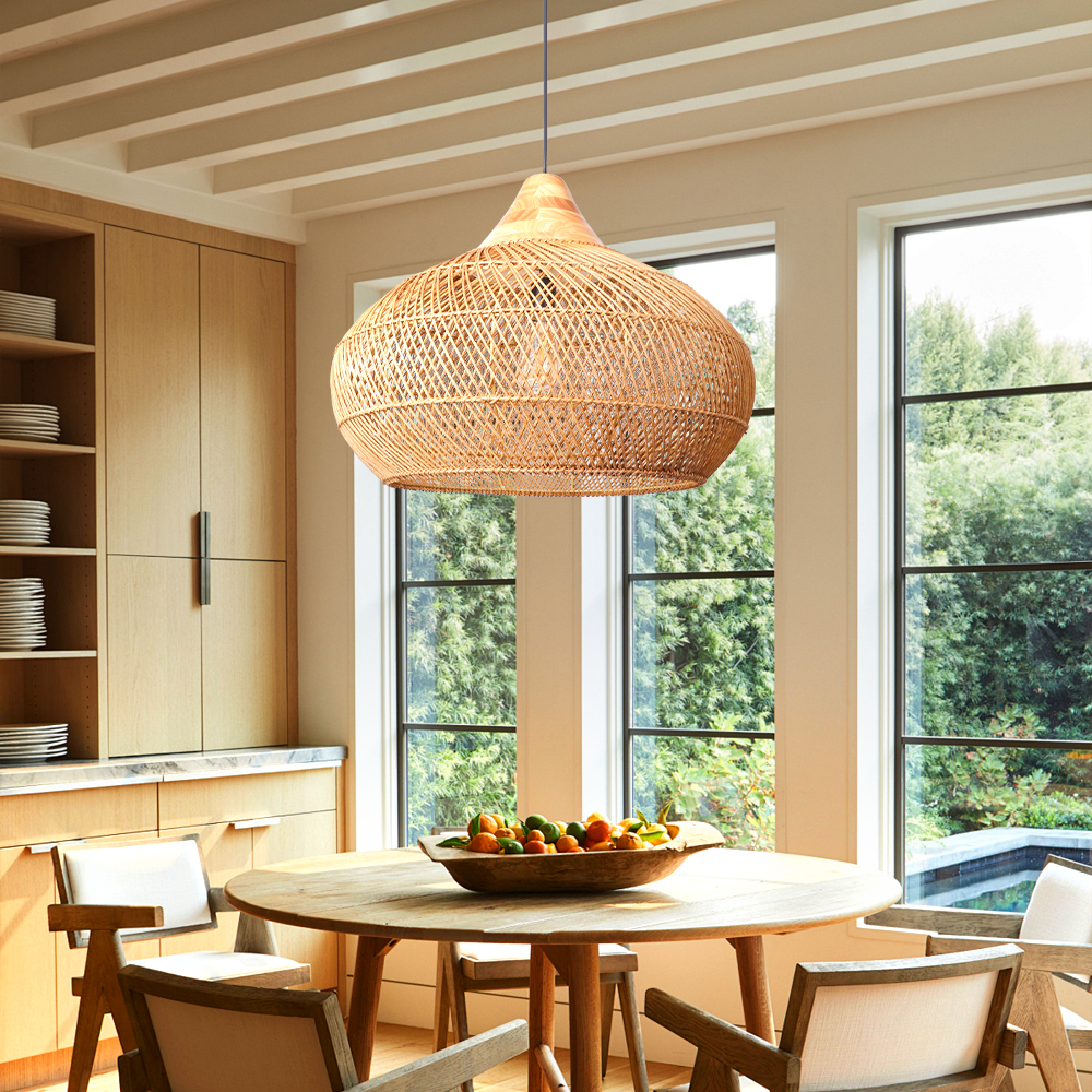 Wabi-sabi Retro Rattan Weaving Pendant Light Southeast Asian Restaurant Chandelier-Handwovenlamp