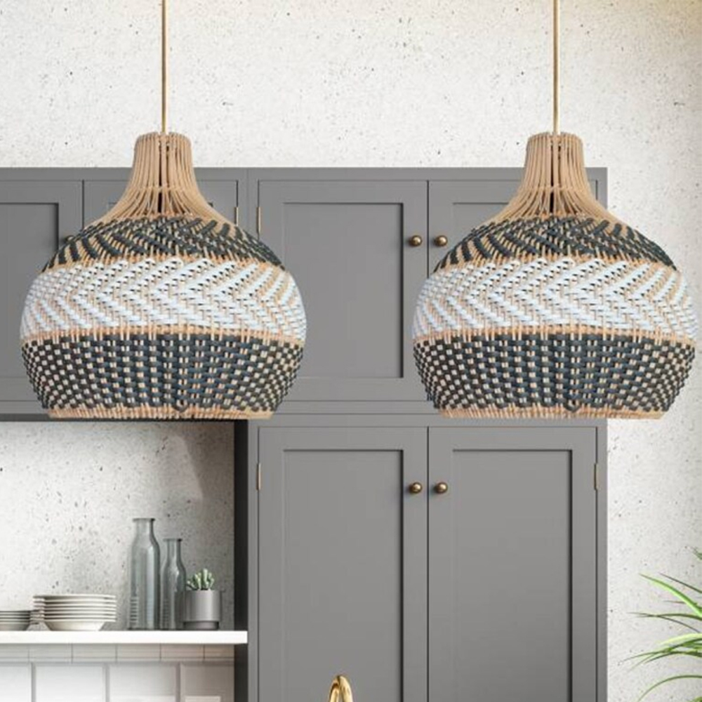 Serena Dark Grey Rattan Pendant Light For Kitchen Island-Handwovenlamp