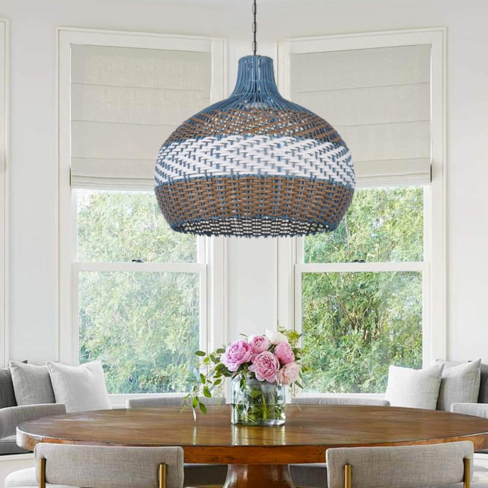Courtland Blue Rattan Pendant Light Interior Designer Recommended Lamps-Handwovenlamp