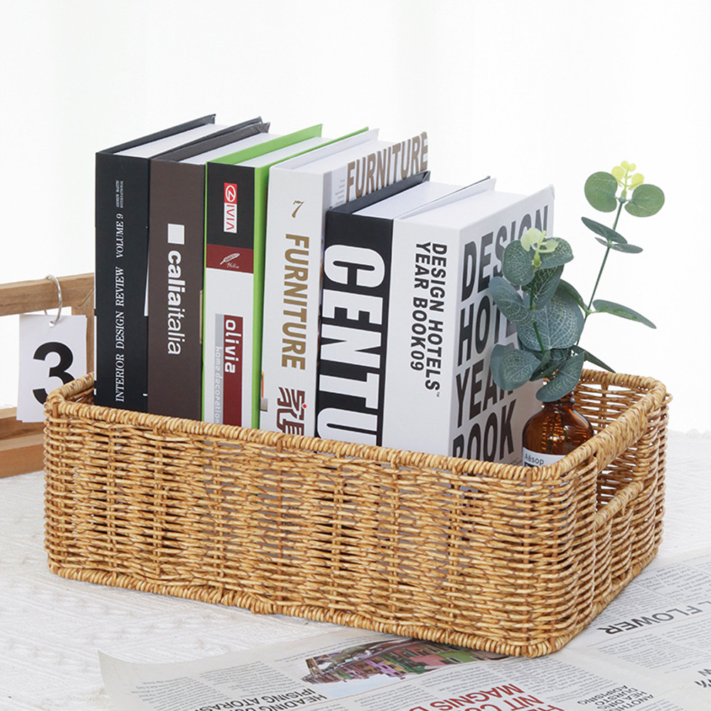 Handmade Rectangle Woven Rattan Tray Basket-Handwovenlamp