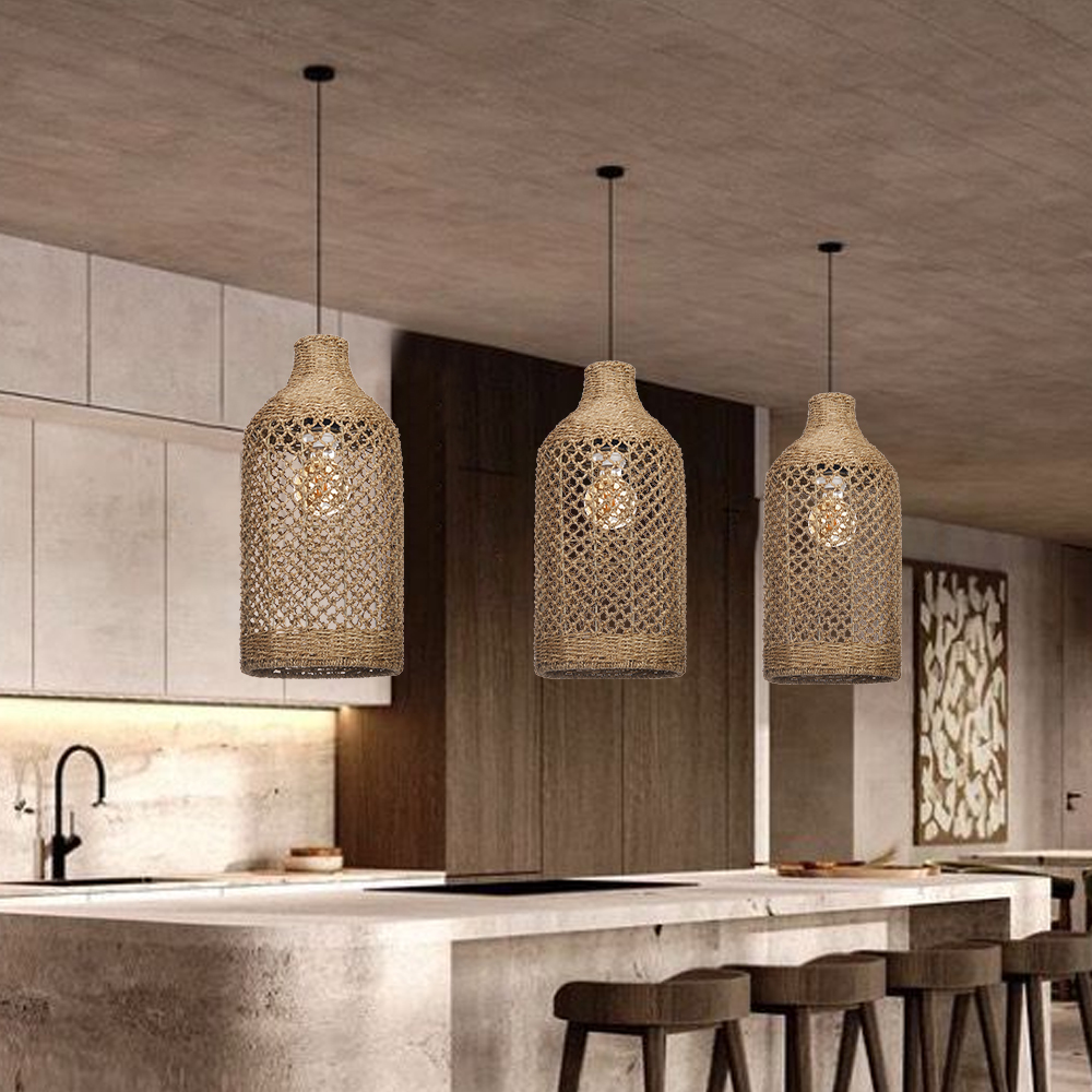 Handmade Rattan Seagrass Chandelier Light for Dining Room-Handwovenlamp