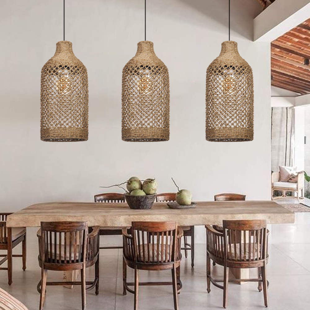 Wabi-sabi Living Room Seagrass Chandelier Retro B&B Decorative Pendant Lamp-Handwovenlamp