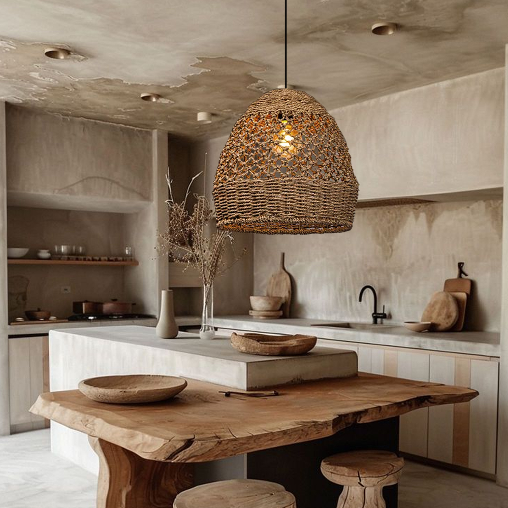 Natural Seagrass Lampshade Rattan Pendant Light Handmade Lamp Fixture-Handwovenlamp