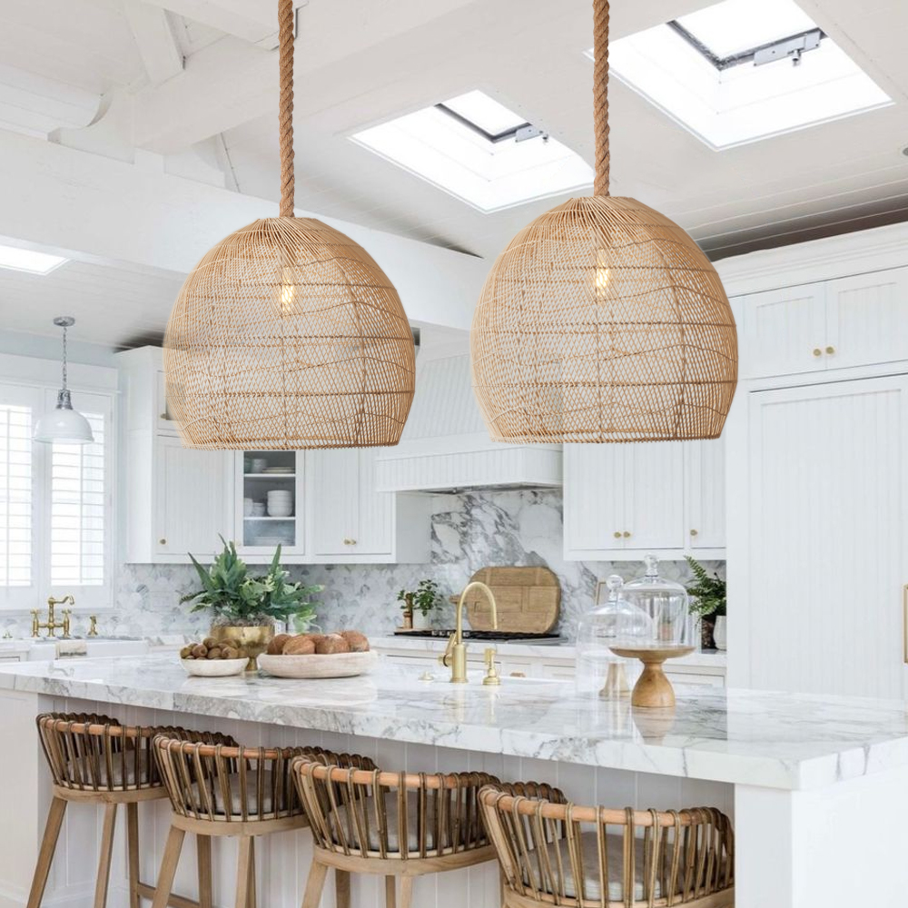 Rattan Light Fixture Coastal Boho Dining Room Chandelier Lamp