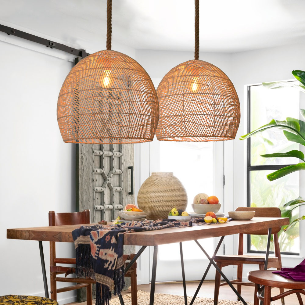 Rattan Light Fixture Coastal Boho Dining Room Chandelier Lamp