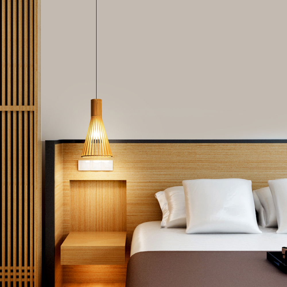 Japanese Classical Bedroom Bedside Wooden Small Pendant Light-Handwovenlamp