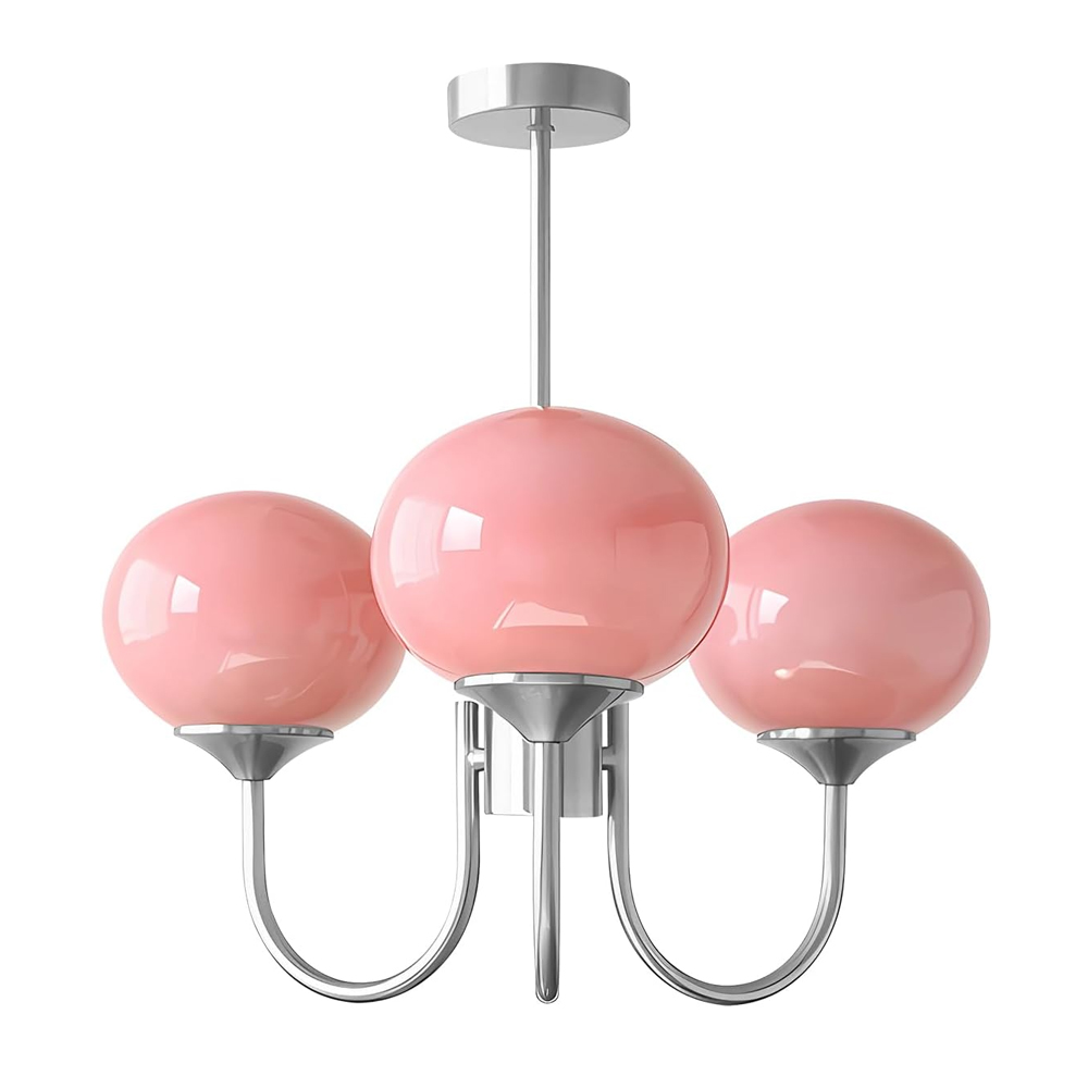 Modern 5-Light Globe Chandelier Light Fixture with Pink Smooth Glass Shade French Home Decor Glass Hanging Lamp-Handwovenlamp
