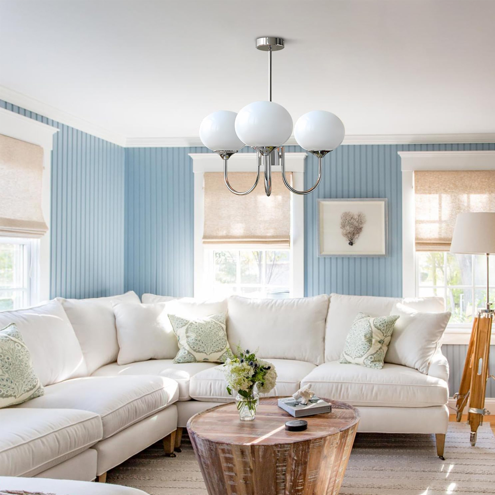 Modern 5-Light Globe Chandelier Light Fixture with Pink Smooth Glass Shade French Home Decor Glass Hanging Lamp-Handwovenlamp