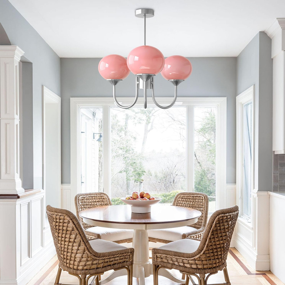 Modern 5-Light Globe Chandelier Light Fixture with Pink Smooth Glass Shade French Home Decor Glass Hanging Lamp-Handwovenlamp