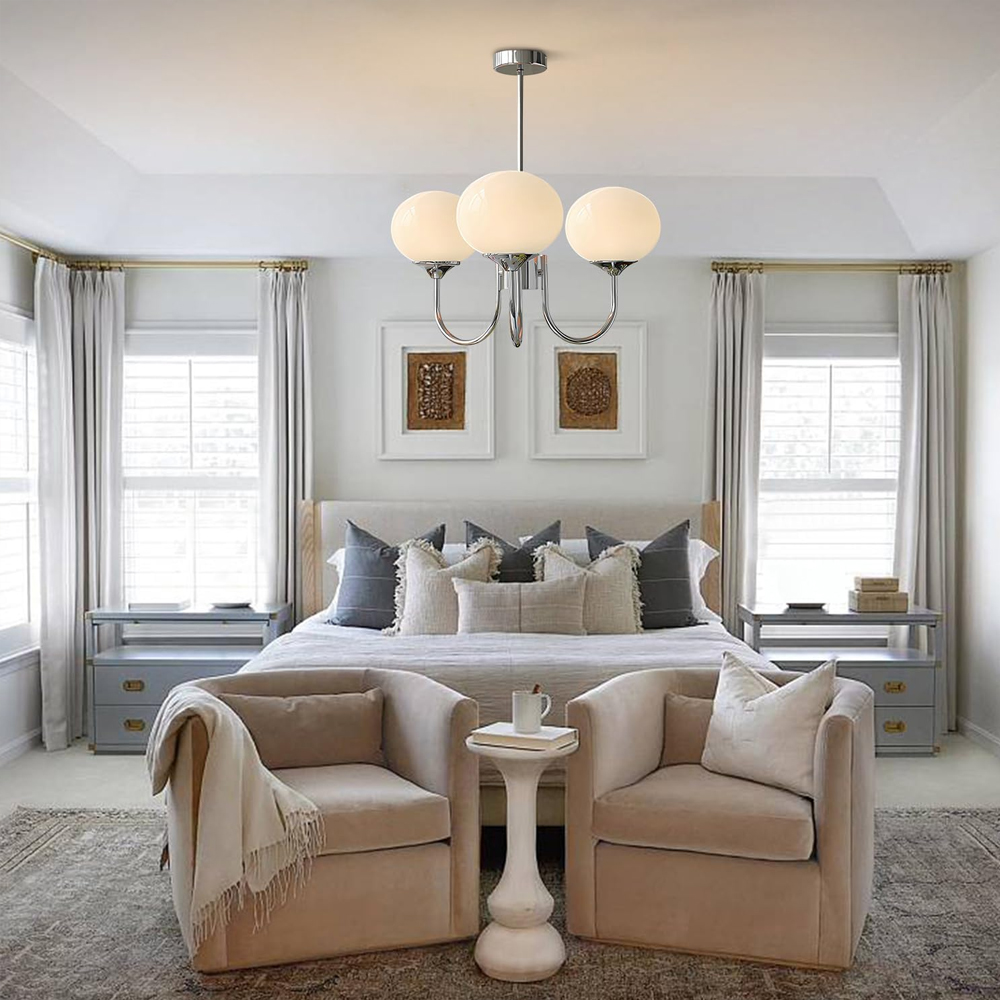 Modern 5-Light Globe Chandelier Light Fixture with Pink Smooth Glass Shade French Home Decor Glass Hanging Lamp-Handwovenlamp