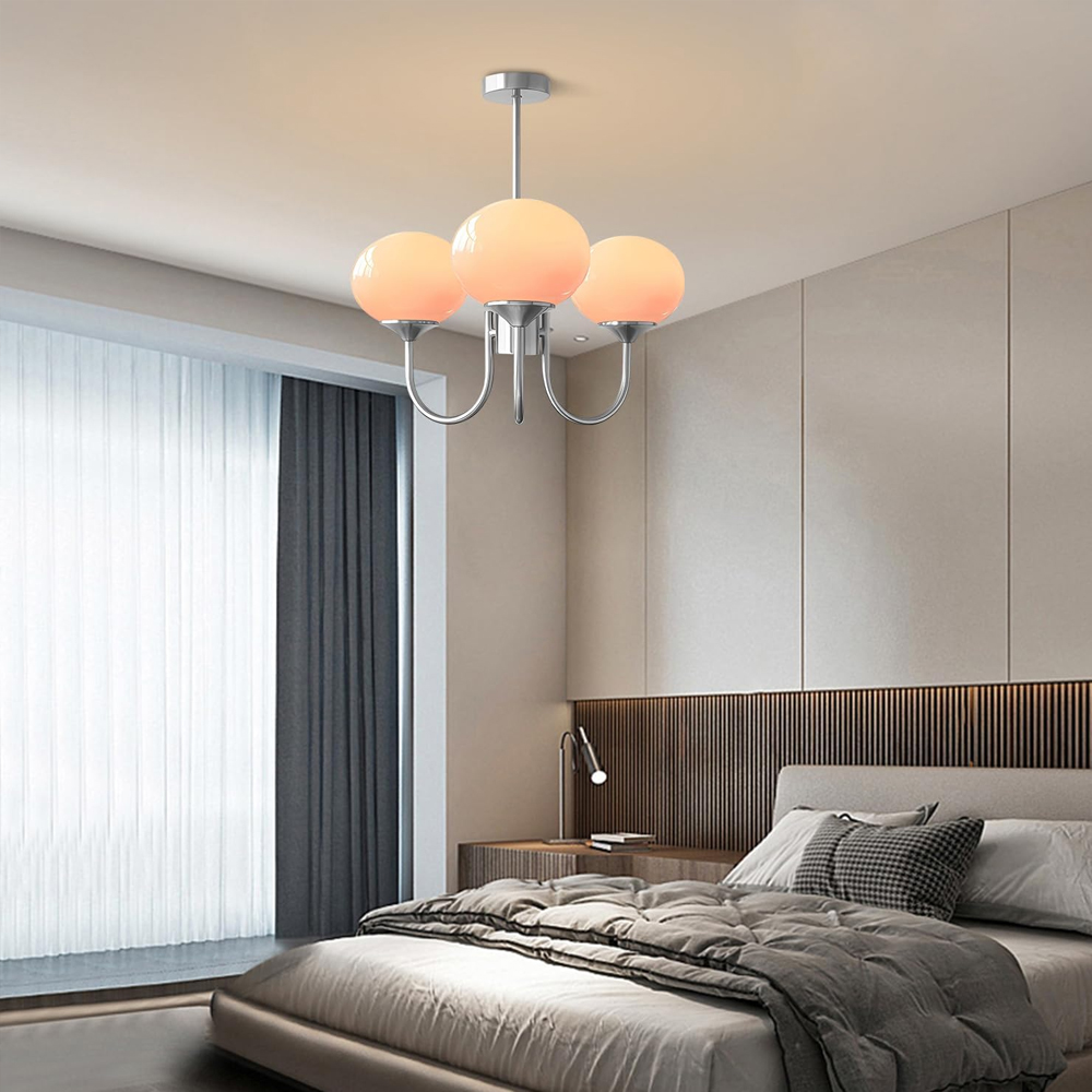 Modern 5-Light Globe Chandelier Light Fixture with Pink Smooth Glass Shade French Home Decor Glass Hanging Lamp-Handwovenlamp