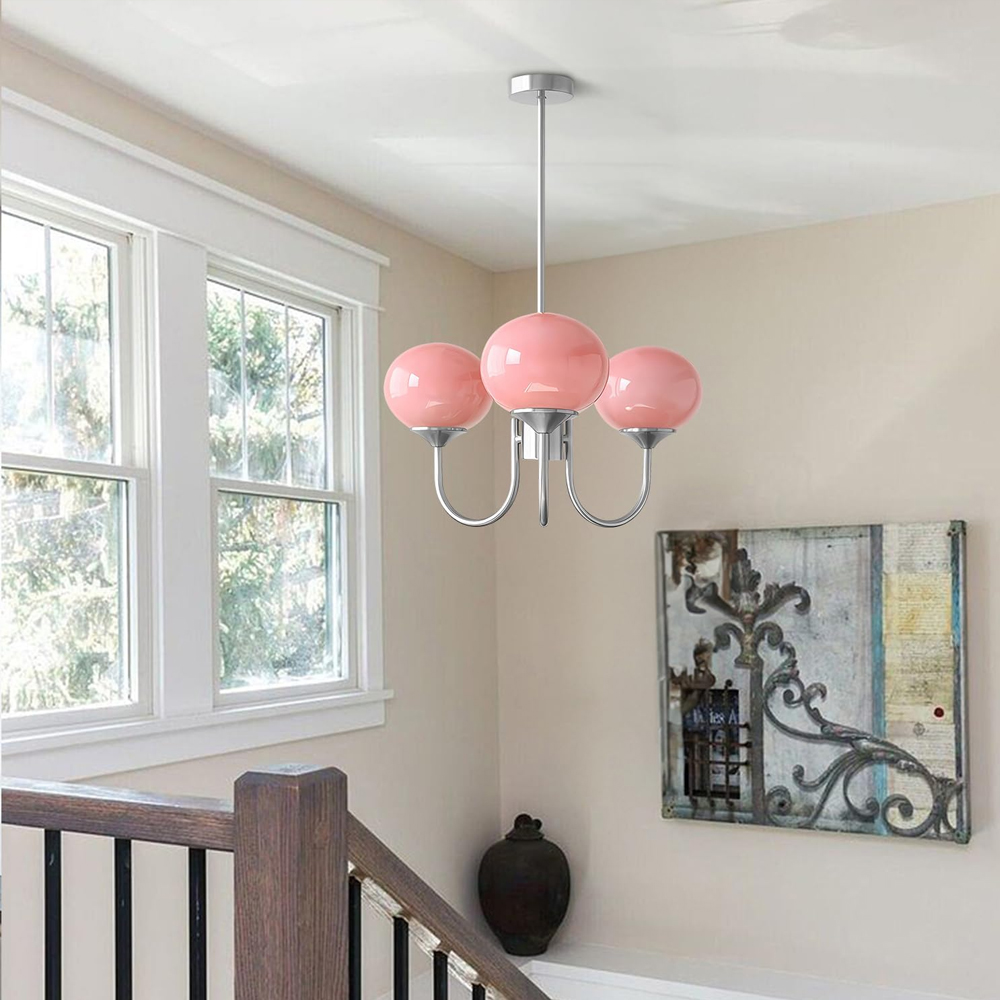 Modern 5-Light Globe Chandelier Light Fixture with Pink Smooth Glass Shade French Home Decor Glass Hanging Lamp-Handwovenlamp