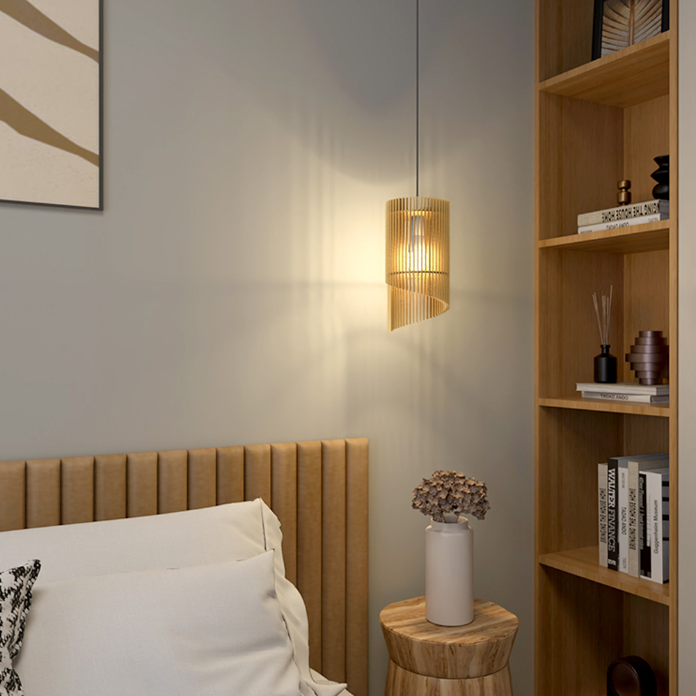 Wabi-sabi Wooden Chandelier Homestay Bedroom Bedside Small Pendant Lamp-Handwovenlamp
