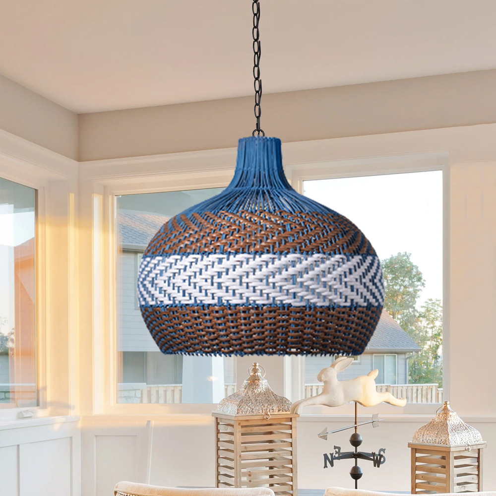Courtland Blue Rattan Pendant Light Interior Designer Recommended Lamps-Handwovenlamp