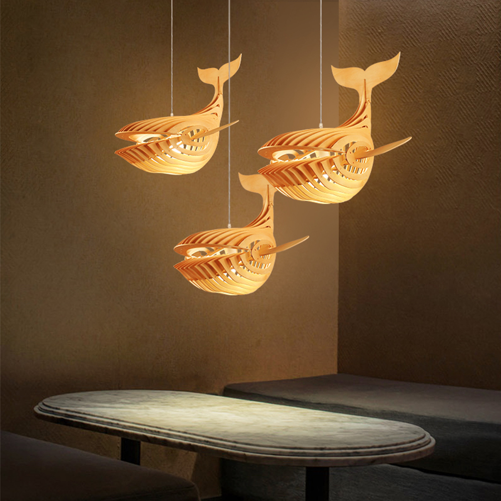 Laser Cut File Whale lamp wood pendant light fixture DIY shark lampshade hanging shadow lamp-Handwovenlamp