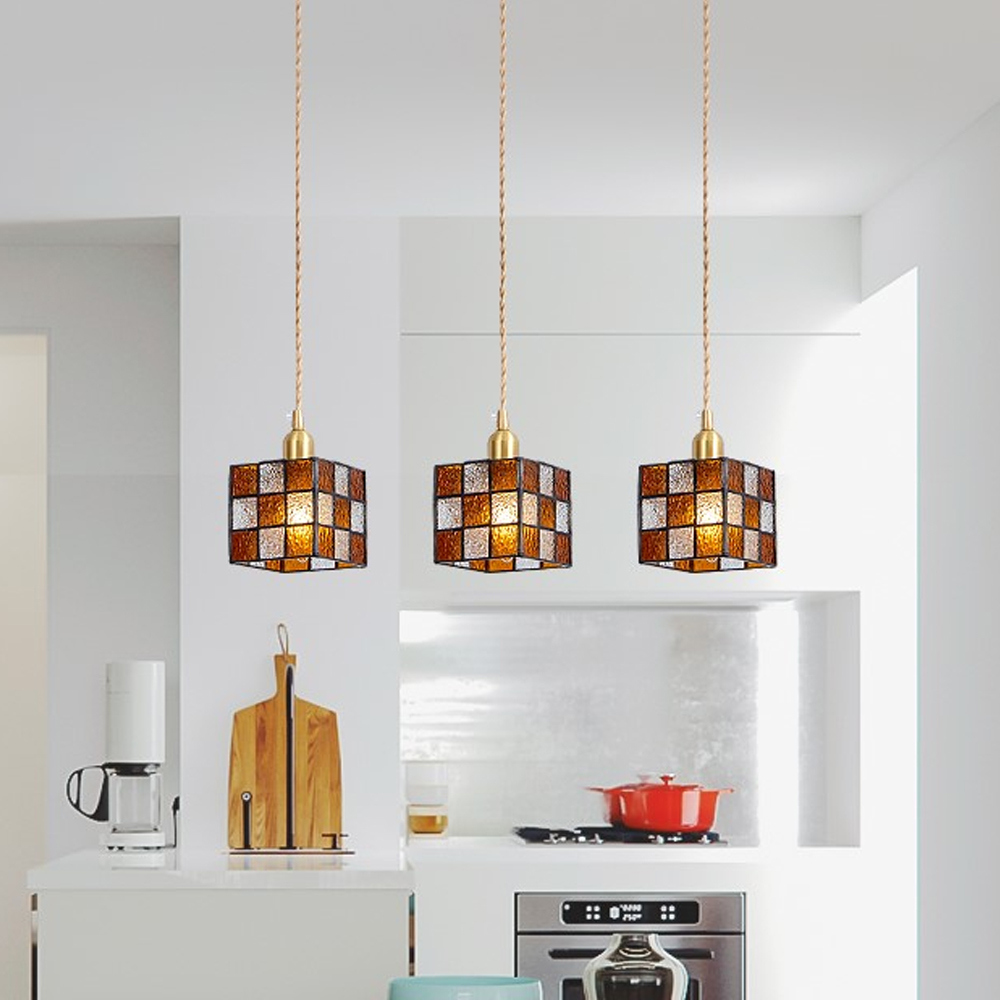 Nordic Creative Rubik’s Cube Small Glass Chandelier For Kitchen Island-Handwovenlamp