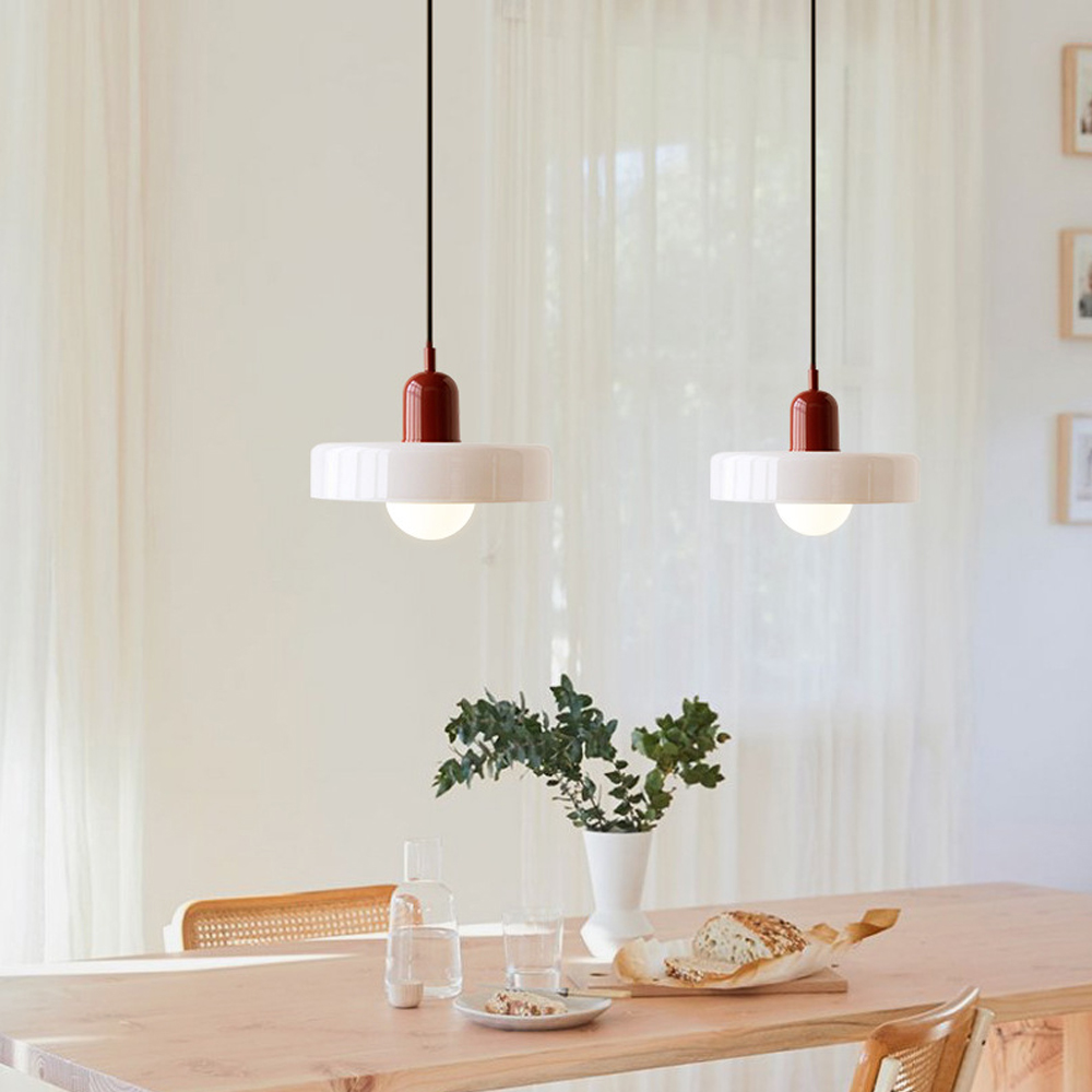 Nordic Vintage Green Medieval Lamp Danish Cream Wind Glass Pendant Light-Handwovenlamp