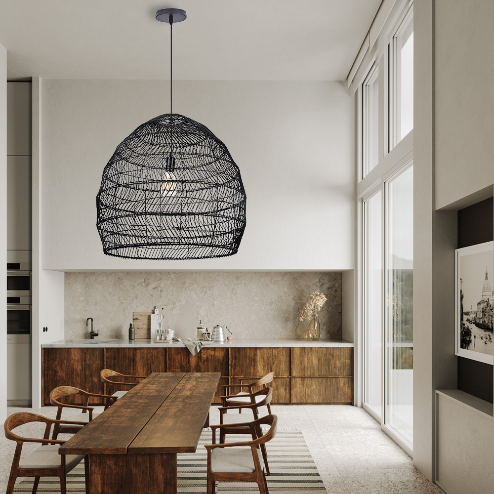 Boho Kitchen Island Lighting DIY Natural Rattan Chandelier Lamp Shades-Handwovenlamp